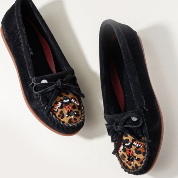 Minnetonka Shoes - Thunderbird Animikii Limited Edition Black Moccasins with Embroidered Detail